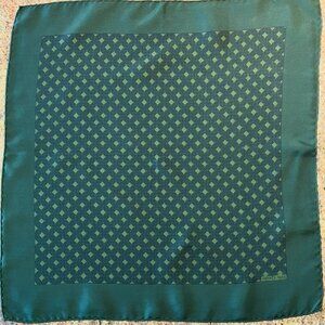 Vintage Hermes Dark Green Silk Pocket Square Handkerchief